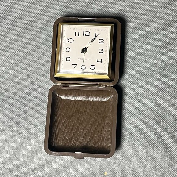 Vintage Westclox Folding Clock Mechanical Wind Travel Alarm Clock-Brown-Working - Picture 12 of 12